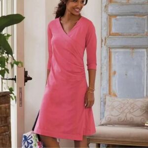 Soft Surroundings Wear Anywhere Dress Size Missy XL Stretch Faux Wrap Pink Coral